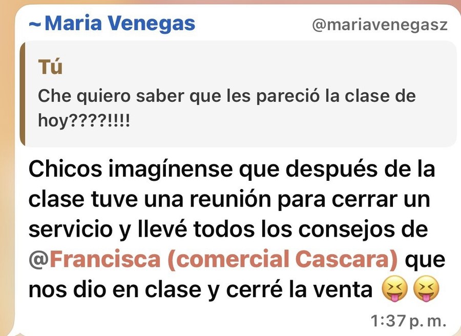 Testimonio de la comunidad sobre Ventas